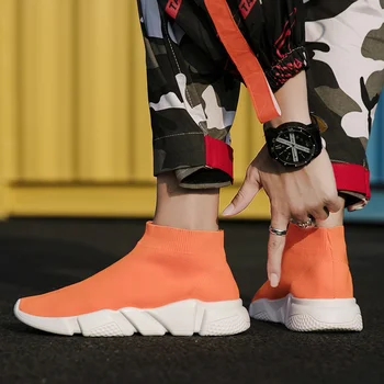 Moda Portocaliu Unisex Slip-on Șosete Pantofi Casual Barbati Ușor Respirabil de Înaltă top Ciorap Adidași pentru Bărbați zapatillas de hombre
