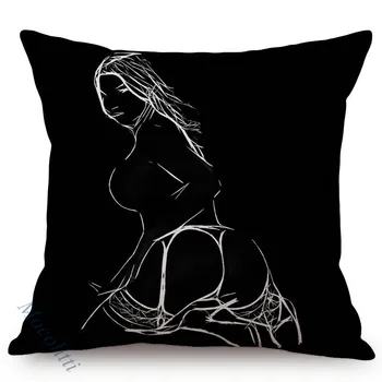 Alb și negru placere sexy arta nordică femeie în fundul de design decorare dormitor canapea arunca pernă scaun auto pernele de acoperire