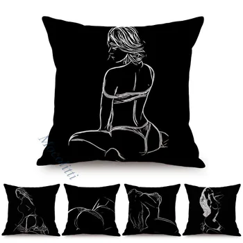 Alb și negru placere sexy arta nordică femeie în fundul de design decorare dormitor canapea arunca pernă scaun auto pernele de acoperire