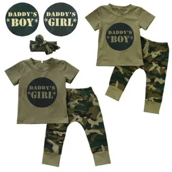 Nou-Moda pentru Copii pentru Băieți Fete Haine Seturi Militare de Camuflaj O-gât Sport, Tricou+Camuflaj Pantaloni lungi+Bentita Băiatului