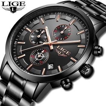 LIGE Top Brand de Lux Ceasuri Barbati de Moda din Oțel Inoxidabil rezistent la apă, Cronograf Cuarț Ceas Barbati Ceas Relogio Masculino