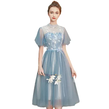 Rochii de domnisoare de onoare Pentru Femei este Yiiya R222 Elegant cu Maneca Lunga de invitati de Nunta Dress O-gât Ceai de Lungime Vestido De Festa 2020