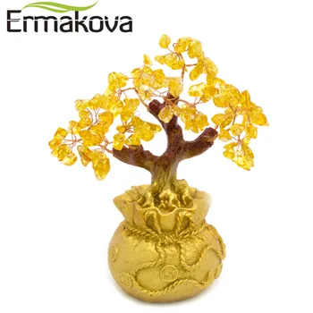 ERMAKOVA 6.7 Inch Inaltime Mini Crystal Bani Copac Bonsai Stil Noroc de Avere Feng Shui Aduce Noroc de Avere Decor Acasă Cadou de Ziua de nastere