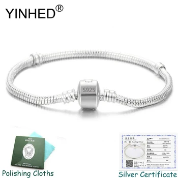 Trimite Argint Certificat! YINHED Argint 925 Brățară Brățară Moda Bijuterii DIY Șarpe Lanț Farmecul Brățară pentru Femei Cadou ZB030