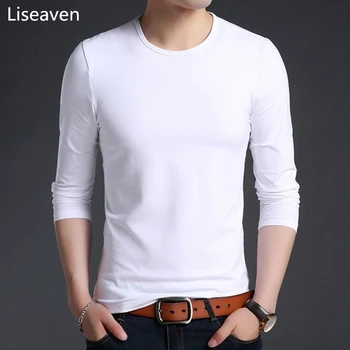 Liseaven topuri&tricouri Alb, Tricouri Culoare Solidă Tricou Lung de sex Masculin Tricouri Complet Maneca Tee Shirt