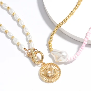 Găsește-Mi Inimă de Aliaj Rotund Pandantiv Colier pentru Femei Multistrat Imitație Coliere de Perle Vara Moda Bijuterii Accesorii