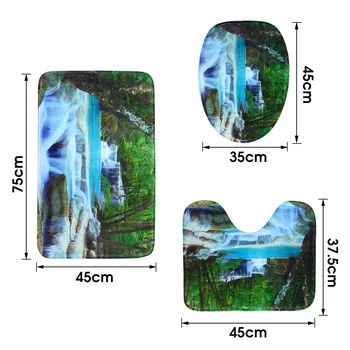 3D Peisaj Cascada Impermeabil Perdea de Duș Baie Peisaj, Copaci, Flori Covoraș de Baie Set Piedestal Covor Capac Capac de Toaletă