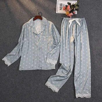 Fiklyc lenjerie de corp pantaloni lungi femei toamna seturi de pijamale mujer femme pijamale cu dantelă de lux imprimate acasă costume sexy de design