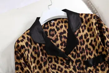 Femei Cămașă De Noapte De Lux Leopard Seturi De Pijamale Cu Maneca Lunga Sleepwear Set De Cămașă De Noapte Homewear Pijama Femme Moale Faux Satin De Matase
