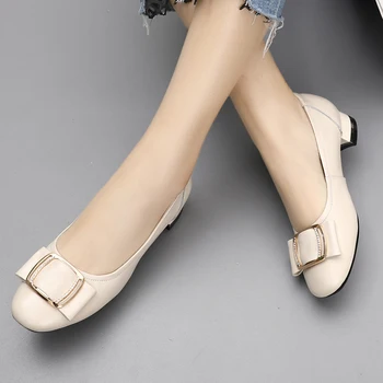 GKTINOO Moale piele de Vacă Femei Pantofi din Piele naturală, Gros, cu Tocuri Joase Pantofi de Moda 2020 Nouă Dimensiune Mare Pantofi de Primăvară Femeie Pantofi