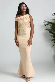 2019 noi elegent moda stil african femei plus dimensiune poliester rochie lungă, L-XXL