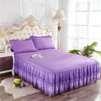 Dantelă fusta pat printesa husa pentru saltea roz bej violet de Vară stil coreean solid deco rbed acoperi 150*200 plin regina lenjerie de pat