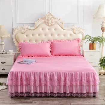 Dantelă fusta pat printesa husa pentru saltea roz bej violet de Vară stil coreean solid deco rbed acoperi 150*200 plin regina lenjerie de pat