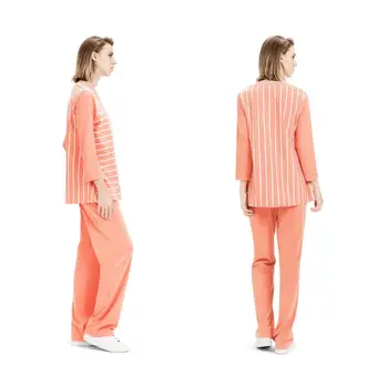 Toamna stripe pentru femei pijamale de bumbac încheietura mâinii-lungime maneca lounge bumbac de serviciu de la domiciliu set subțire
