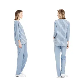 Toamna stripe pentru femei pijamale de bumbac încheietura mâinii-lungime maneca lounge bumbac de serviciu de la domiciliu set subțire