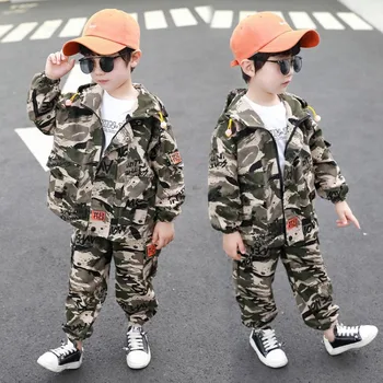 Baieti Geaca de Primavara Toamna pentru Copii coreean Camuflaj Militar de Formare Sport Costum din Două Piese Copilul Băieți Copii Haine Tinuta