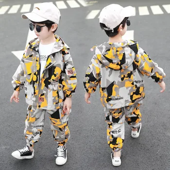 Baieti Geaca de Primavara Toamna pentru Copii coreean Camuflaj Militar de Formare Sport Costum din Două Piese Copilul Băieți Copii Haine Tinuta