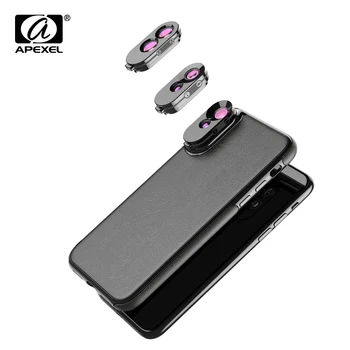 APEXEL Dual Lentilă aparat de Fotografiat Telefon Mobil Trusa Lentile Fisheye cu Unghi Larg Teleobiectiv Macro Capac Spate Telefon Caz Pentru iPhone X XS Max