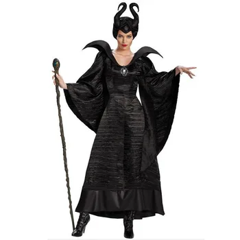 Halloween-ul S-2XL Film frumoasa adormita Vrăjitoarei Maleficent Costum Pentru Adulti Femei Vrajitoare Rea Rochie Corn Pălărie Tinuta Bar Corn Masca