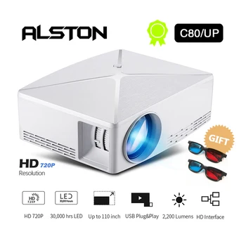 ALSTON HD MINI Proiector C80/C80UP, Rezolutie 1280x720, Android WIFI Proyector, LED Portabil cu Proiector HD pentru Home Cinema