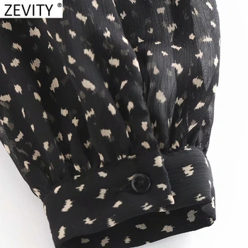 Zevity Noi Femeile Stand Guler Perspectivă Scurtă de Imprimare Camasi Femei Elegante Bluze Sifon Roupas Femininas Combinezon Topuri LS7363