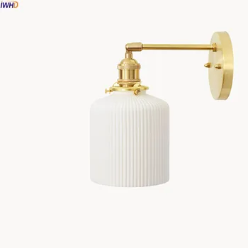 IWHD Stil Japonez tuburi ceramice LED Lampă de Perete Beisde Dormitor, Camera de zi Nordic Cupru Lumini de Perete Sconces Lamparas De Pared