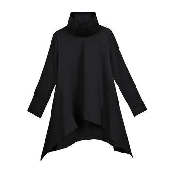 Negru Neregulate Tricou Femei Guler Maneca Lunga Pulover Casual Pierde Tricoul Moda Haine Noi De Primavara Toamna Anului 2021
