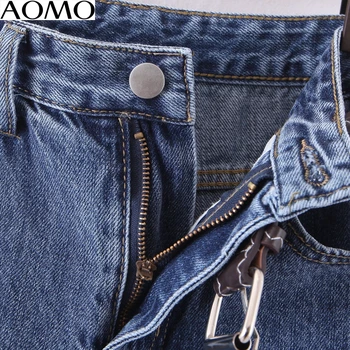 AOMO 2020 femei de moda mama blugi pantaloni cu curea de pantaloni lungi strethy talie buzunare cu fermoar femei pantaloni HY41A