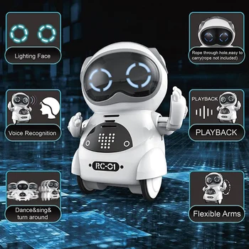 Mini RC Robot de Buzunar pentru Copii cu Dialog Interactiv Conversație, de Recunoaștere a Vocii, Chat-ul de Înregistrare, Cântând& Dans