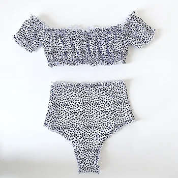 Femei vara costume de baie split costume de baie mici proaspete guler leopard print bikini