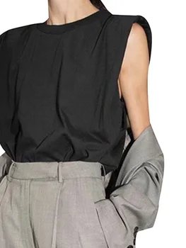 Femeile de Umăr Căptușită tricouri Culoare Solidă fără Mâneci Gât Rotund Top Stil Casual Pulover