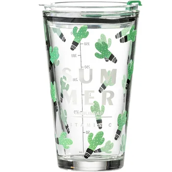 450ml de Sticlă Gradat Scară Lapte Cupa Graffiti Sticlă de Apă Pahar Suc cu Paiul Drinkware Waterfles Drinkware Cadouri Set