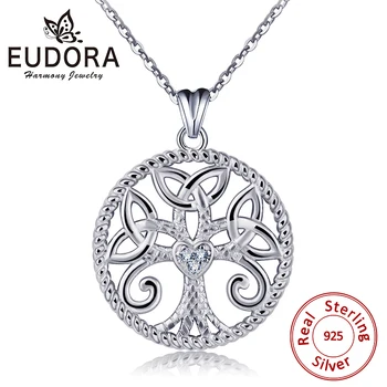 Eudora Argint 925 Round Pomul vieții Pandantiv Colier Irlandez Celtics Nod Chian Colier bijuterii Fine Pentru Femei CYD113
