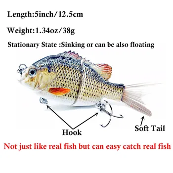 5inch/12.5 cm de Pescuit Nada Swimbait de Pescuit la Bass, Stiuca, Somn Momeală Realiste Sunfish de Sport în aer liber de Vânătoare