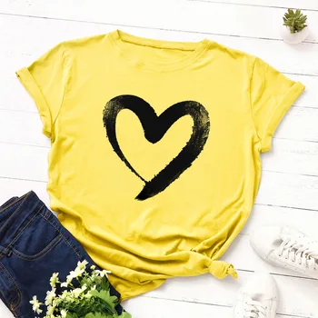Vara T-Shirt Dragoste Inima Print T Shirt Plus Dimensiune 5XL Femei din Bumbac O-Gat Maneci Scurte Topuri Casual Tricou Femei Tee