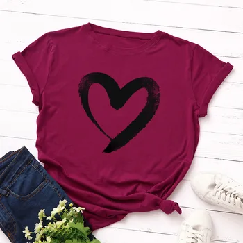 Vara T-Shirt Dragoste Inima Print T Shirt Plus Dimensiune 5XL Femei din Bumbac O-Gat Maneci Scurte Topuri Casual Tricou Femei Tee