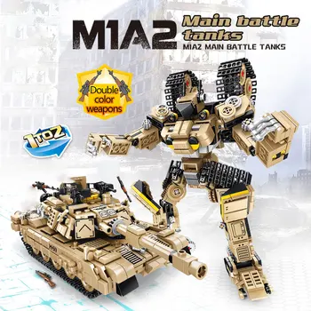 810 Buc Deformare Robot Blocuri Militare WW2 M1A2 Abrams Principal de Luptă Cărămizi Rezervor de Jucării pentru Băieți