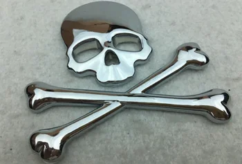 3D Metal Crom Craniu Schelet Transversale Portbagaj Spate, Embleme Insigna Decal Autocolant