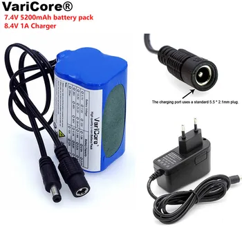 VariCore Proteja 7.4 V 5200 mAh 8.4 V 18650 Li-ion Baterie lumini de biciclete Cap de lampă specială bateria DC 5.5 MM + Încărcător de 1A