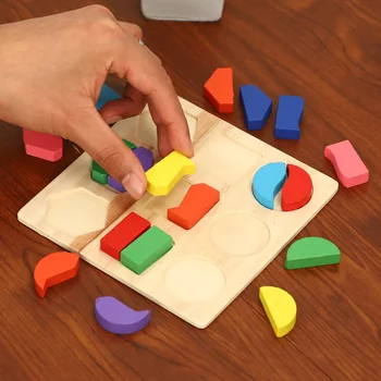 Copil Jucarii din Lemn, Puzzle-uri 3D Geometrie Forma de Placă de Colorat Jucărie de Învățământ Joc de Creier Montessori Jucarii Educative Pentru Copii