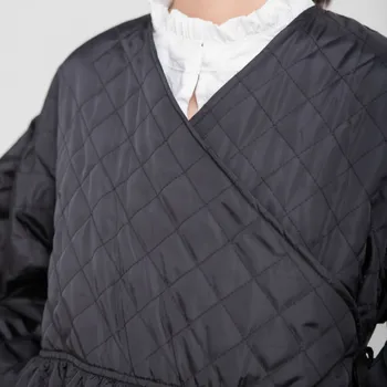 2020 Femei Hanorac De Iarnă Puff Sleeve Wrap Jachete Lungi De Sex Feminin Cald Supradimensionat Haină Neagră Streetwear Bumbac Căptușit Uza