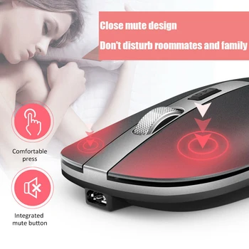 2.4 G Wireless Bluetooth 5.1 Reîncărcabilă Modul Dual LED Mouse-ul cu Receptor USB pentru PC, Laptop Slim Tăcut Soareci Mouse-ul