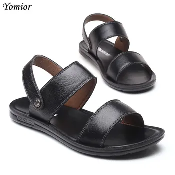 Yomior Noi De Vara Slip-On Barbati Din Piele Pantofi Din Piele Casual De Călătorie Plaja Flip Flops Respirabil Sandale Papuci Negru