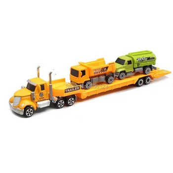 Noi 1set : 1 Flatbed Camioane de Marfă cu 2 Mașini, turnat Metal de Colectie, Modele, Rulota Container pe vagon-platformă Copil Jucării