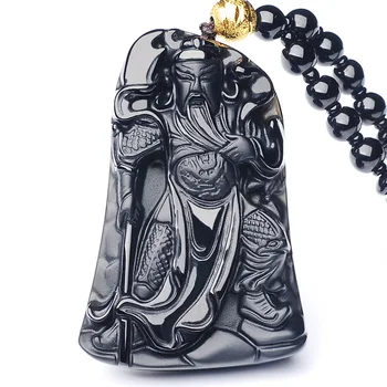 Naturale Obsidian Negru Guangong Margele Pandantiv Colier Moda Farmec Bijuterii Sculptate Amuleta Cadouri pentru Femei Barbati