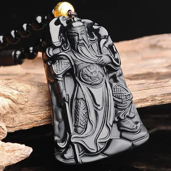 Naturale Obsidian Negru Guangong Margele Pandantiv Colier Moda Farmec Bijuterii Sculptate Amuleta Cadouri pentru Femei Barbati