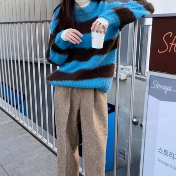 Noi Femeile 2020 Iarna Vintage Harajuku Toate-Meci De Tricotat Cardigan Doamnelor Pulover Dulce Mori Casual Pulover Cu Dungi De Contrast