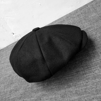 Negru Maro Lână de Cămilă Om Pălărie vânzător de ziare Capace de Culoare Solidă Tweed Cald Iarna Octogonal Pălărie de sex Masculin de sex Feminin Gatsby Retro Capace Plate BLM65