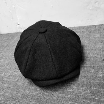 Negru Maro Lână de Cămilă Om Pălărie vânzător de ziare Capace de Culoare Solidă Tweed Cald Iarna Octogonal Pălărie de sex Masculin de sex Feminin Gatsby Retro Capace Plate BLM65