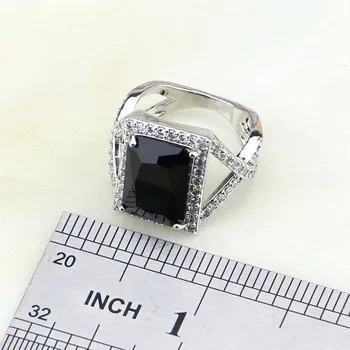 În Formă De Pătrat Negru Zirconiu Cubic Alb Placat Cu Argint 925 Seturi De Bijuterii Pentru Femei, Cercei/Inel/Pandantiv /Colier